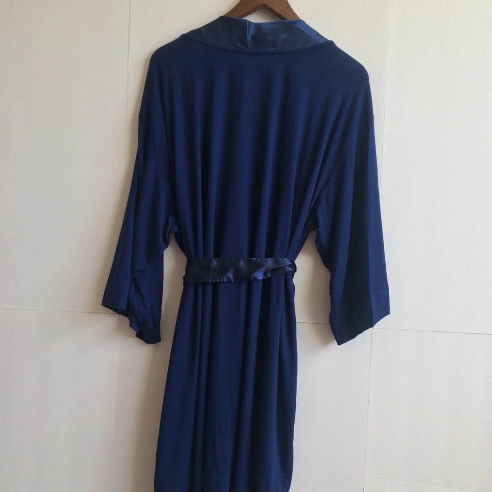 Lands' End Satin-Trim Midnight Blue Navy Robe NWOT- XL